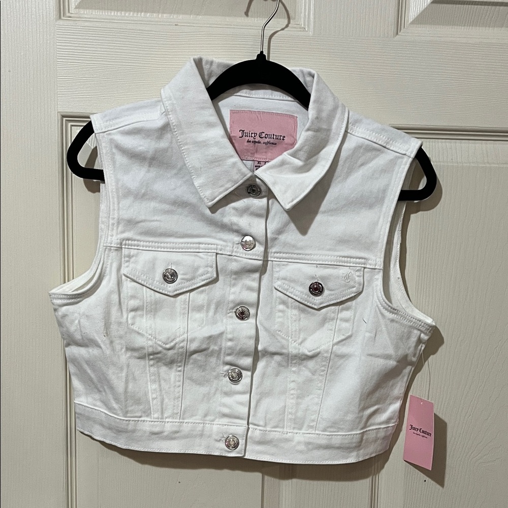 Juicy Couture White Sleeveless Denim Vest Bling XL